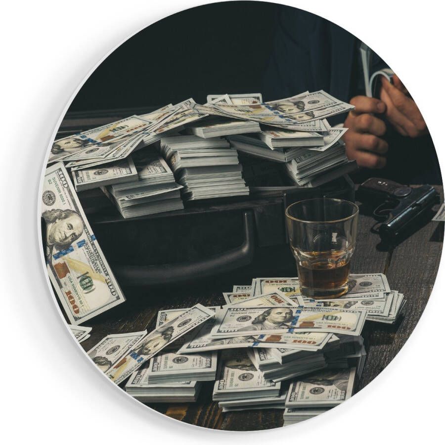Artaza Forex Muurcirkel Dollar Geld Briefjes Op Tafel Van De Maffia 50x50 cm Klein Wandcirkel Rond Schilderij Muurdecoratie Cirkel