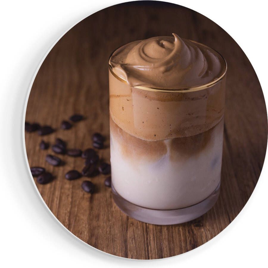 Artaza Forex Muurcirkel IJskoffie Met Koffiebonen Op Tafel 40x40 cm Klein Wandcirkel Rond Schilderij Wanddecoratie Cirkel