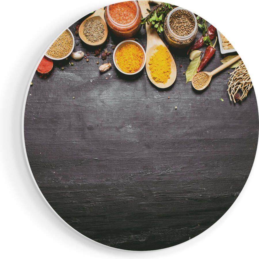 Artaza Forex Muurcirkel Indiase Kruiden Op Een Zwarte Tafel 70x70 cm Wandcirkel Rond Schilderij Wanddecoratie Cirkel Muurdecoratie