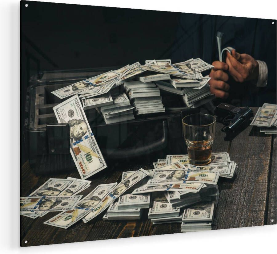 Artaza Glasschilderij Dollar Geld Briefjes Op Tafel Van De Maffia 100x75 Groot Plexiglas Schilderij Foto op Glas