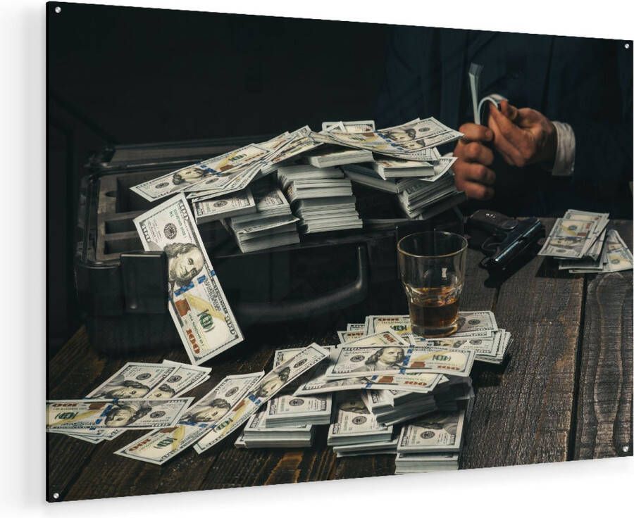 Artaza Glasschilderij Dollar Geld Briefjes Op Tafel Van De Maffia 120x80 Groot Plexiglas Schilderij Foto op Glas