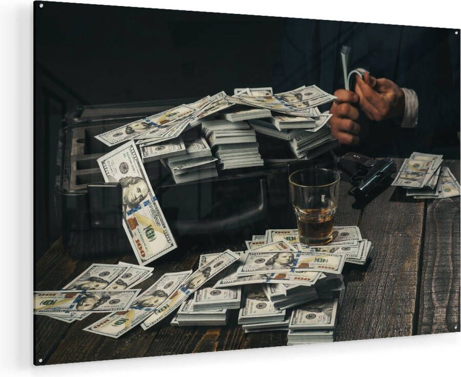 Artaza Glasschilderij Dollar Geld Briefjes Op Tafel Van De Maffia 135x90 Groot Plexiglas Schilderij Foto op Glas