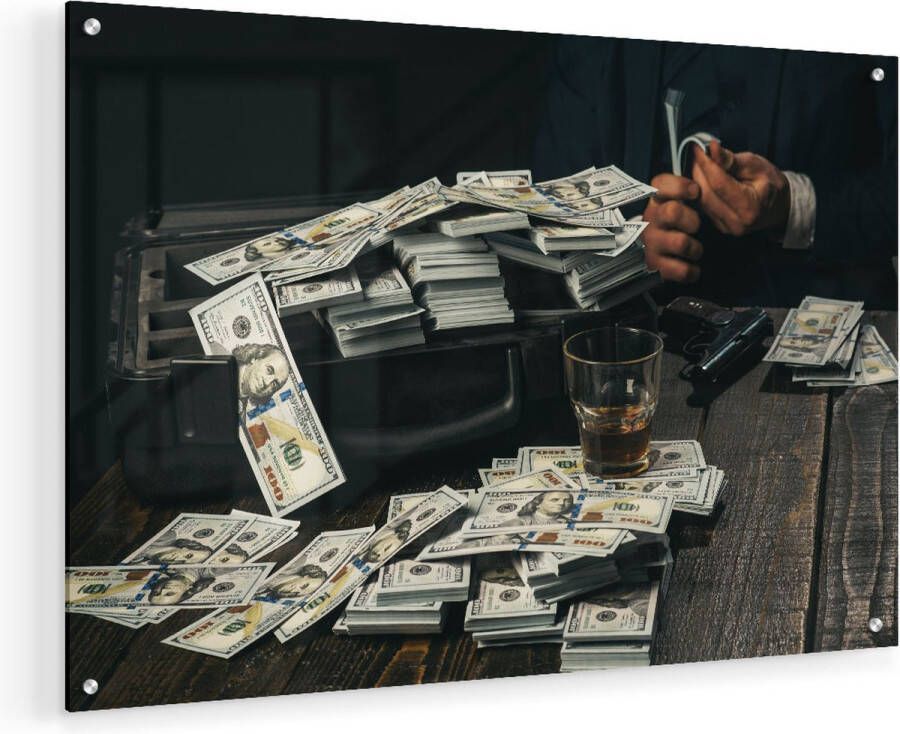 Artaza Glasschilderij Dollar Geld Briefjes Op Tafel Van De Maffia 60x40 Plexiglas Schilderij Foto op Glas