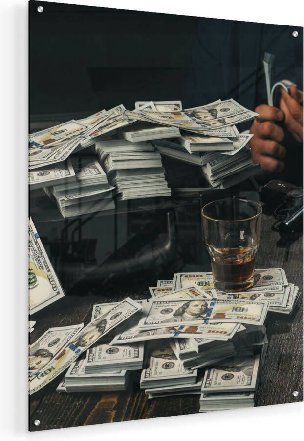 Artaza Glasschilderij Dollar Geld Briefjes Op Tafel Van De Maffia 60x75 Plexiglas Schilderij Foto op Glas
