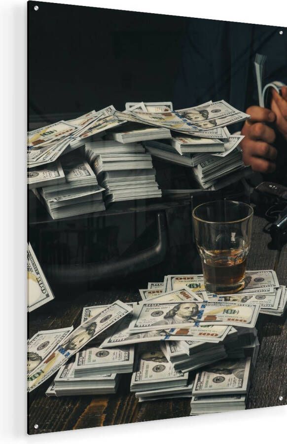 Artaza Glasschilderij Dollar Geld Briefjes Op Tafel Van De Maffia 60x80 Plexiglas Schilderij Foto op Glas
