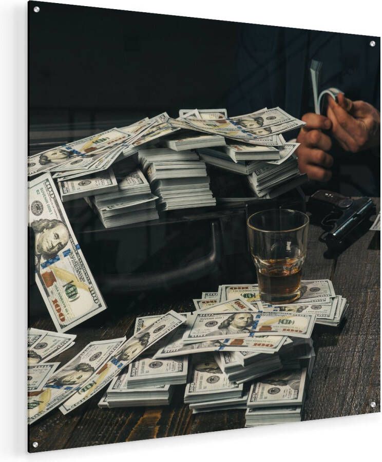 Artaza Glasschilderij Dollar Geld Briefjes Op Tafel Van De Maffia 70x70 Plexiglas Schilderij Foto op Glas