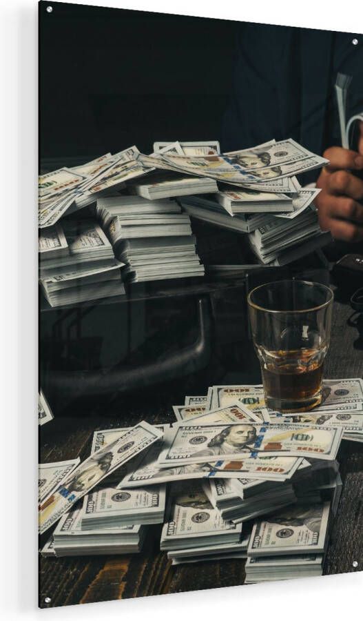 Artaza Glasschilderij Dollar Geld Briefjes Op Tafel Van De Maffia 80x120 Groot Plexiglas Schilderij Foto op Glas