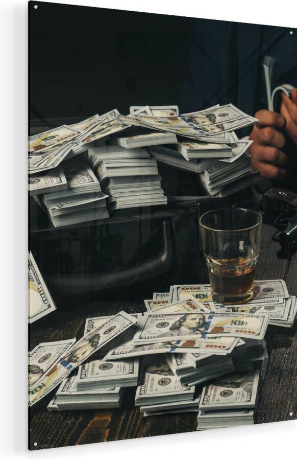 Artaza Glasschilderij Dollar Geld Briefjes Op Tafel Van De Maffia 90x120 Groot Plexiglas Schilderij Foto op Glas