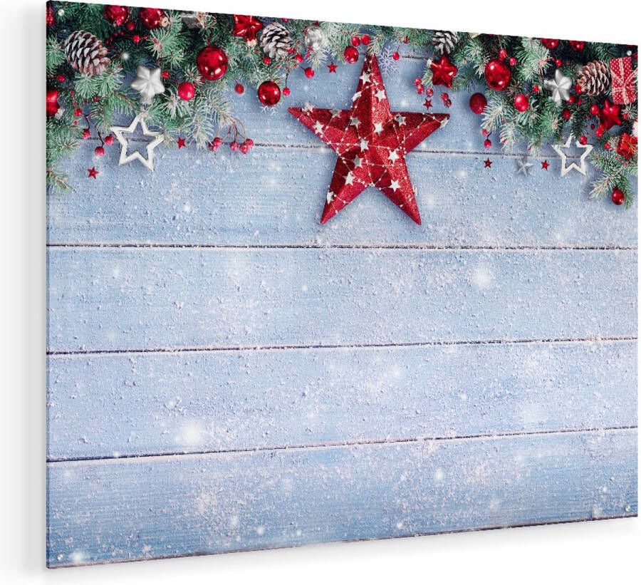 Artaza Glasschilderij Kerst Achtergrond Met Sneeuw Op Tafel 100x75 Groot Plexiglas Schilderij Foto op Glas