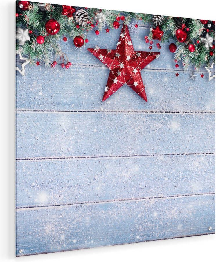 Artaza Glasschilderij Kerst Achtergrond Met Sneeuw Op Tafel 60x60 Plexiglas Schilderij Foto op Glas