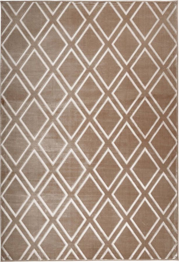 Arte Espina Laagpolig Vloerkleed Monroe Duurzaam Handgemaakt Vintage Tapijt Anti-Slip 160x230cm Taupe Ruit