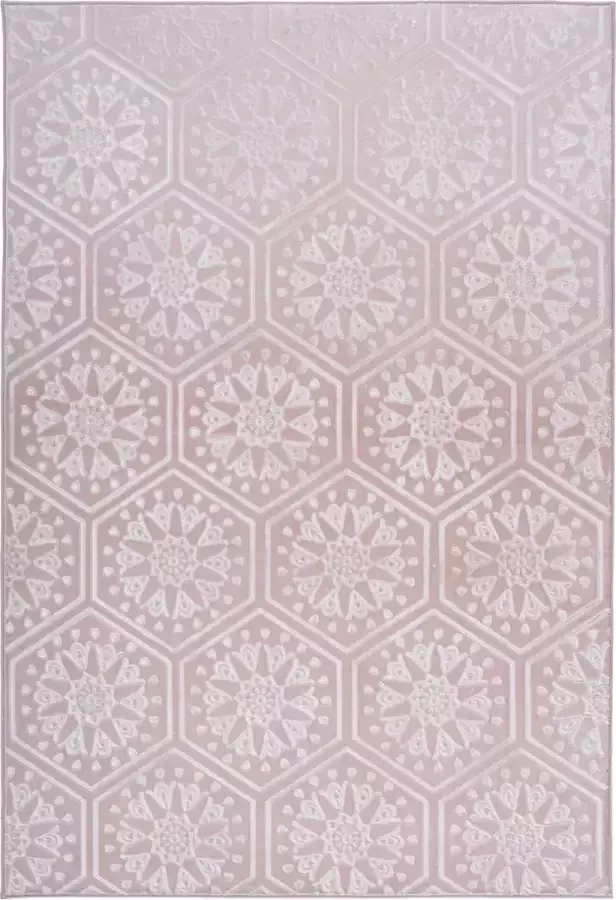 Arte Espina Laagpolig Vloerkleed Monroe Duurzaam Handgemaakt Vintage Tapijt Anti-Slip 200x290cm Roze Ruit