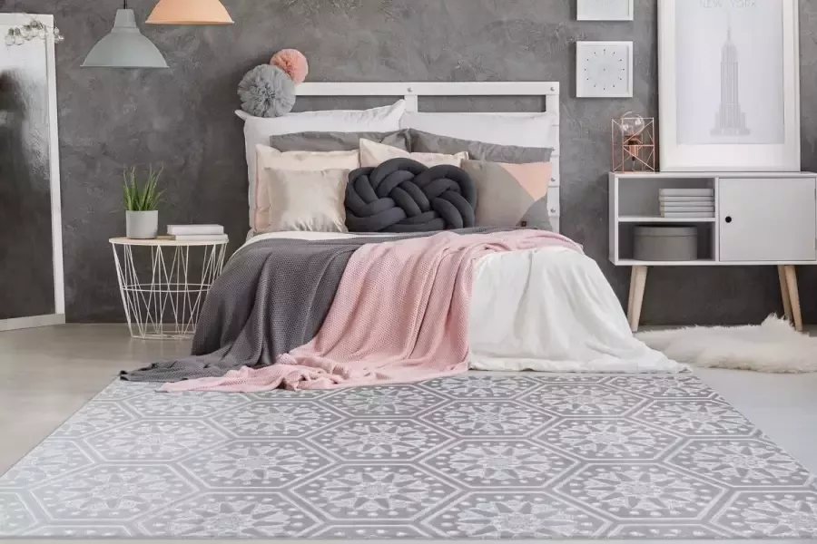 Arte Espina Laagpolig Vloerkleed Monroe Duurzaam Handgemaakt Vintage Tapijt Anti-Slip 80x300cm Grijs Blauw