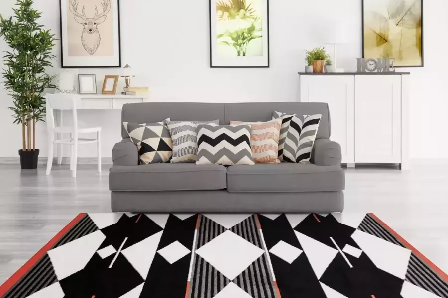 Arte Espina Vloerkleed broadway 500 zwart wit rood 120 x 170 cm