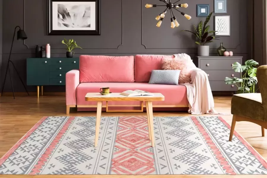 Arte Espina Vloerkleed ethnie 200 80% katoen 20% polyester grijs oranje 80 x 150 cm
