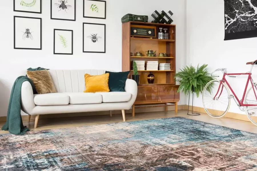 Arte Espina Vloerkleed indiana 300 75% katoen 25% polyester blauw bruin 120 x 170 cm