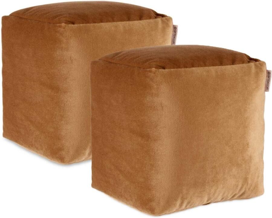 Arte r egal Poef 2x fluweel bruin 30 x 30 cm vierkant woondecoratie