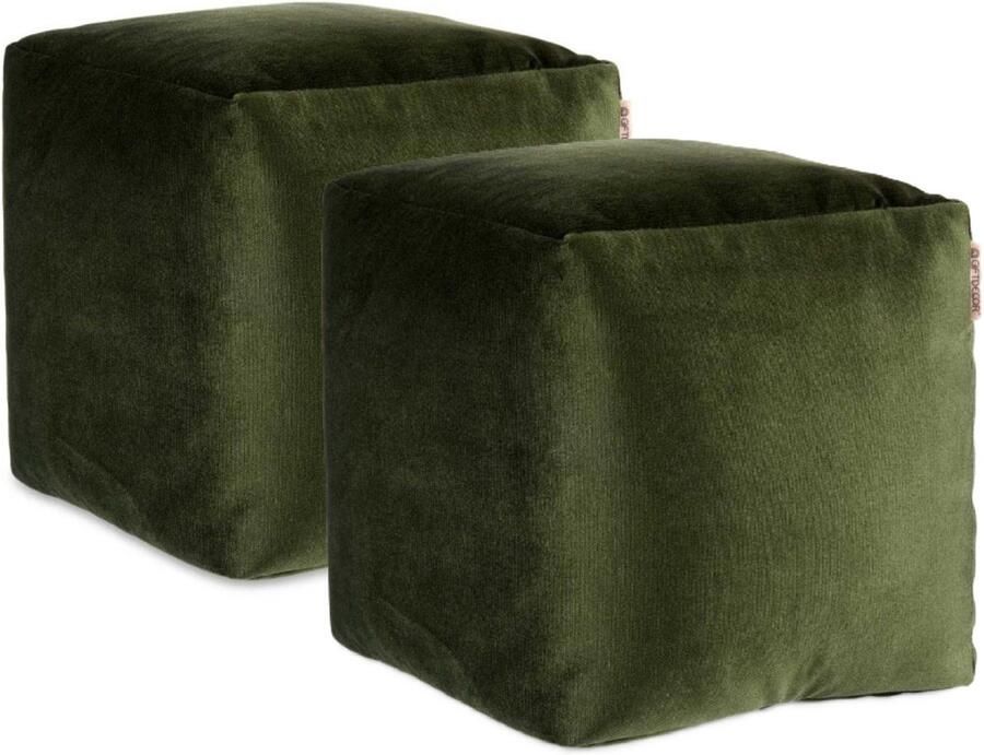 Arte r egal Poef 2x fluweel donkergroen 30 x 30 cm vierkant woondecoratie