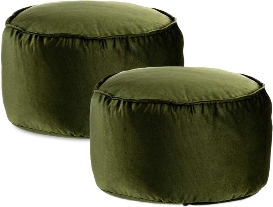 Arte r egal Poef 2x fluweel donkergroen 60 x 35 cm rond woondecoratie