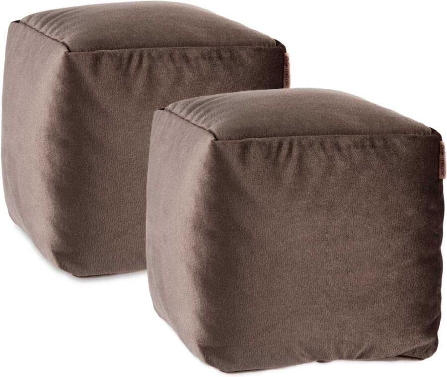 Arte r egal Poef 2x fluweel taupe 30 x 30 cm vierkant woondecoratie