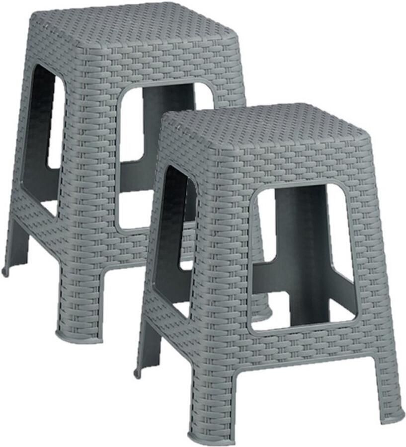 Arte r Zit krukjes 2x lichtgrijs rotan kunststof 36 x 36 x 45 cm extra zitplaatsen