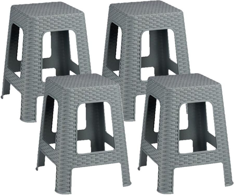 Arte r Zit krukjes 4x lichtgrijs rotan kunststof 36 x 36 x 45 cm extra zitplaatsen