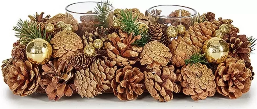 Krist+ Kerst thema kaarsenhouder ornament gold green nature 29 x 18 x 11 cm Voor 2x kaarsjes Tafel decoratie