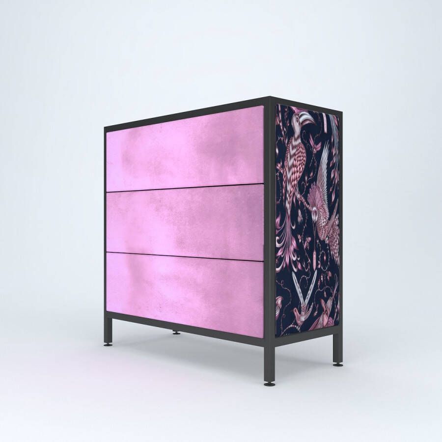 Artframe Furniture Pinky Dream Ladekast Rose Zwart Metal Glas Fluweel 90*90*45 cm