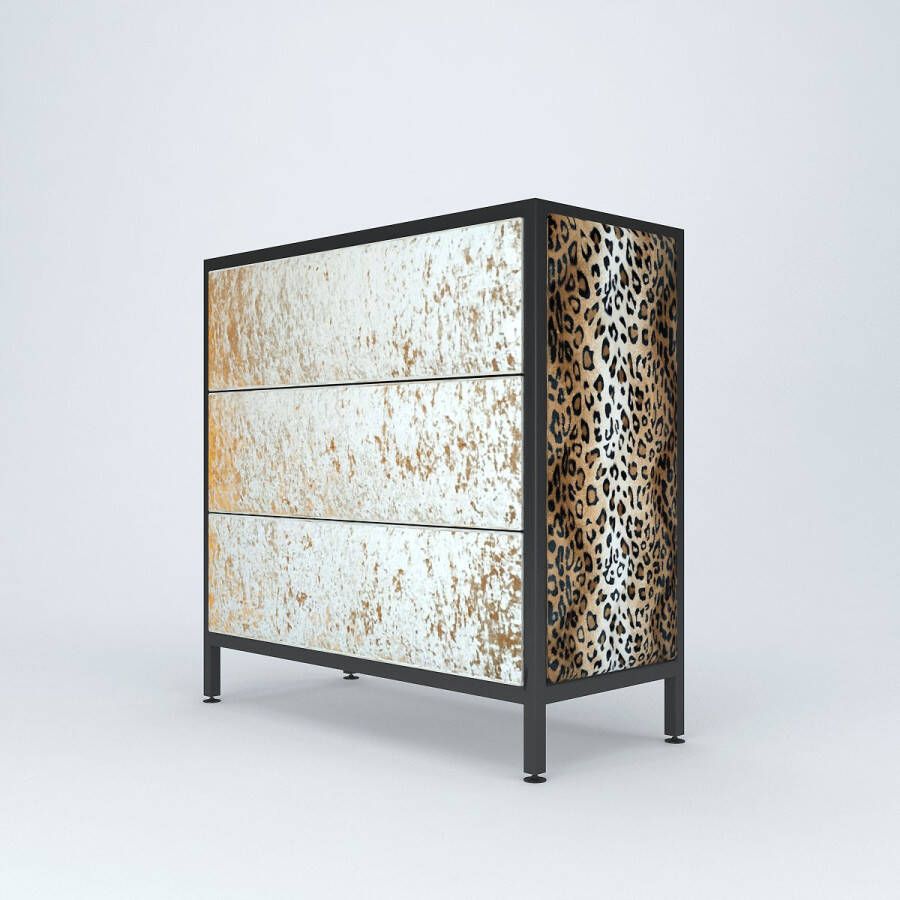 Artframe Furniture Savannah Ladekast Vanilla Zwart Bruin Metal Glas Stof 90*90*45 cm