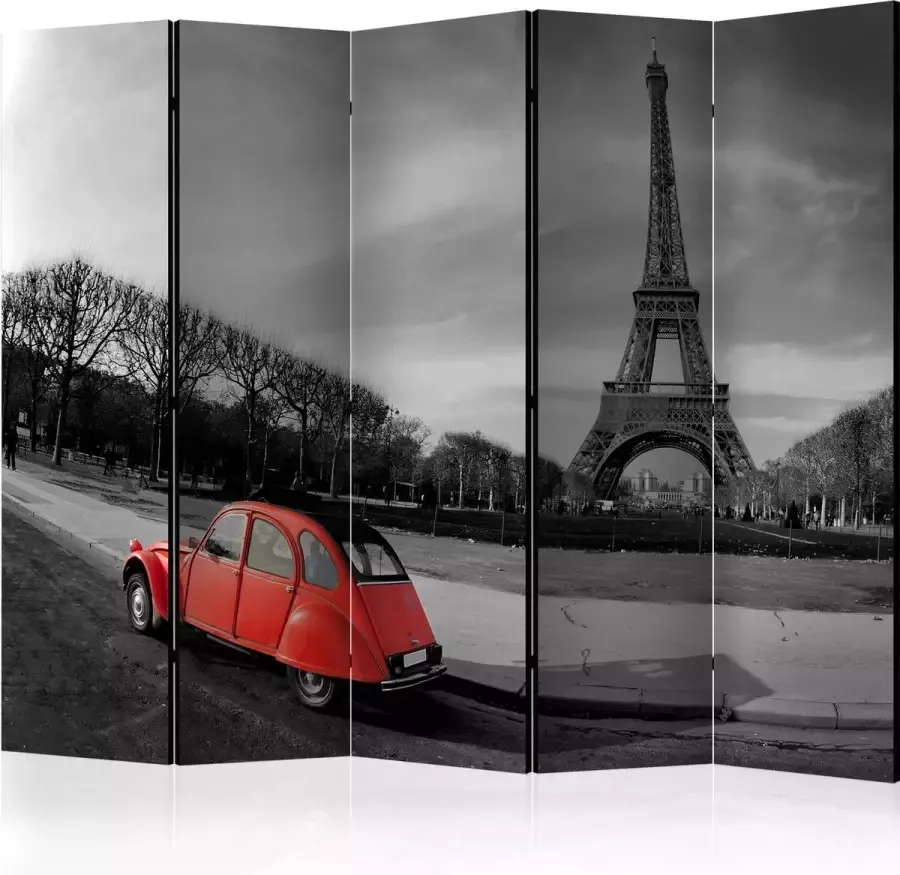 Artgeist Kamerscherm Scheidingswand Vouwscherm Eiffel Tower and red car II [Room Dividers] 225x172 Vouwscherm