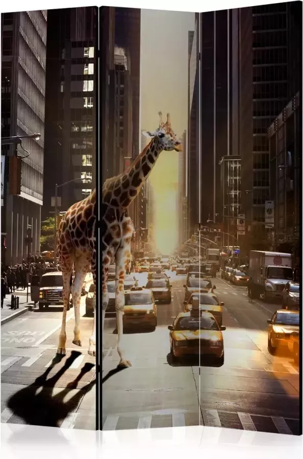 Artgeist Kamerscherm Scheidingswand Vouwscherm Giraffe in the Big City [Room Dividers] 135x172 Vouwscherm