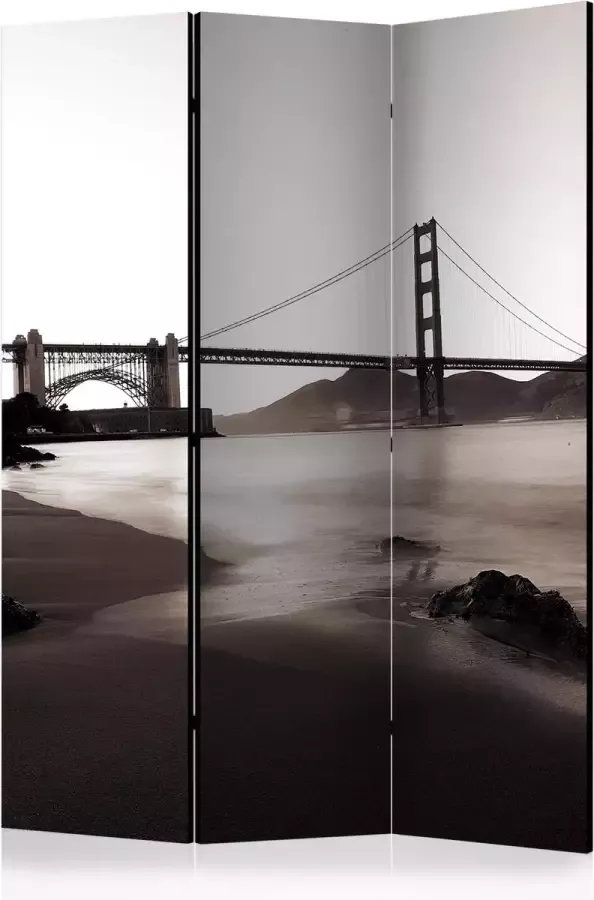 Artgeist Kamerscherm Scheidingswand Vouwscherm San Francisco: Golden Gate Bridge in black and white [Room Dividers] 135x172 Vouwscherm