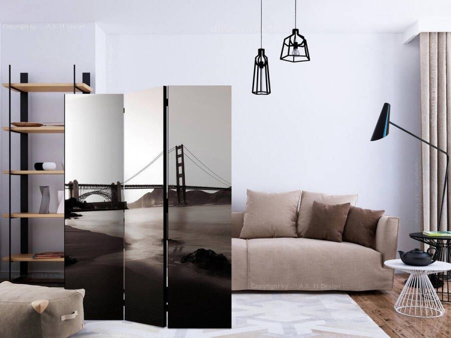 Artgeist Vouwscherm San Francisco: Golden Gate Bridge in black and white [Room Dividers]