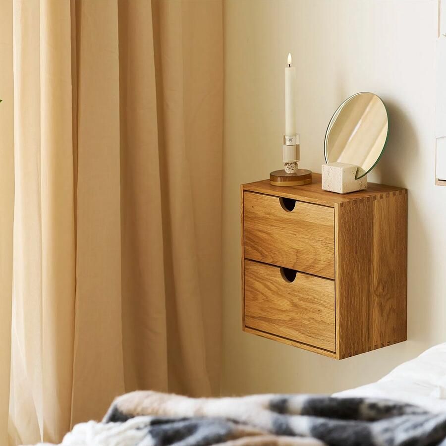 Artichok Abigail Eikenhouten Wandkast Met Twee Lades Vierkant Aan Muur Decoratie Woonkamer Hal Slaapkamer 30 x 30 cm