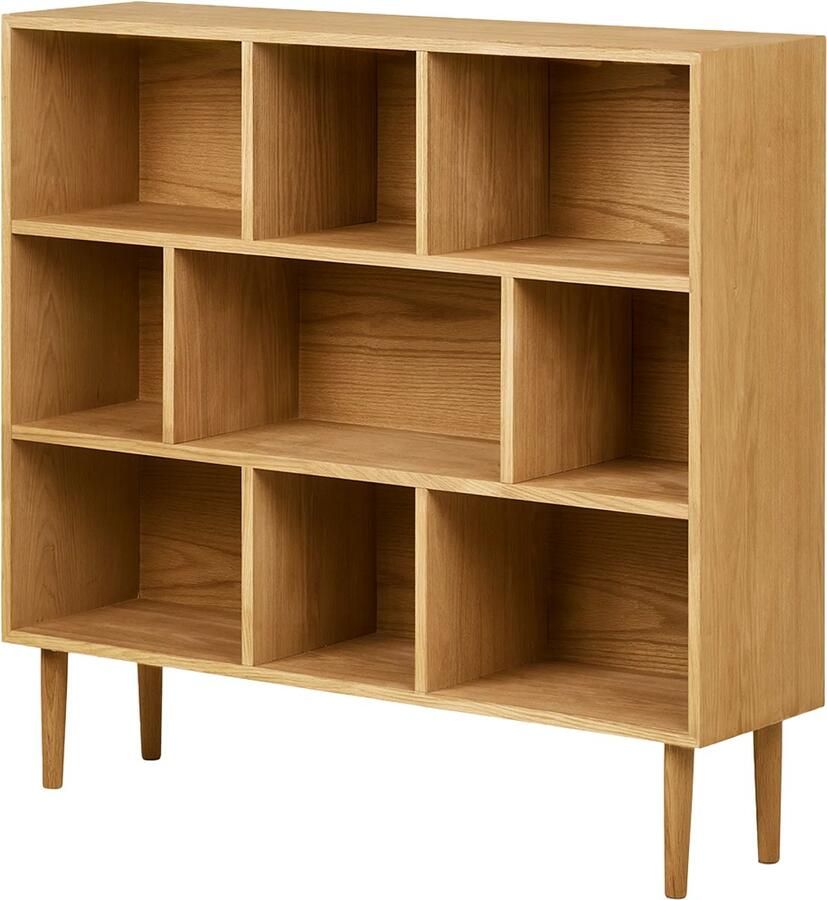 Artichok August Boekenkast Naturel Eikenhout 9 Vakken Vakkenkast Open Kast Woonkamer Opbergkast Groot 112 x 105 cm