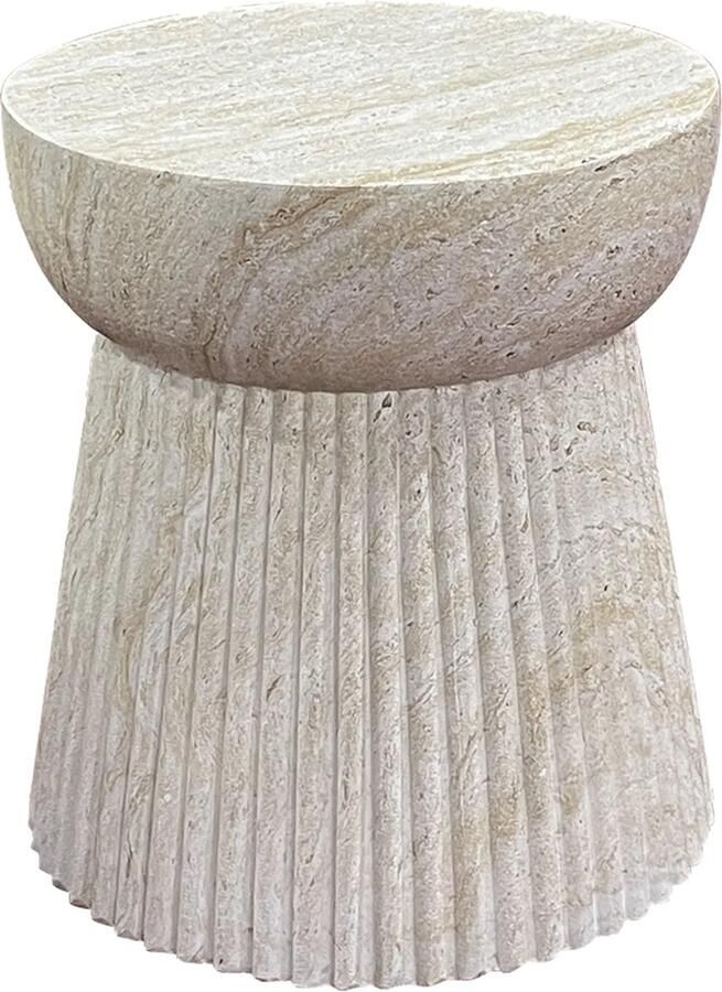 Artichok Dorus Ronde Fiberclay Bijzettafel Tafeltje- Marmerlook Beige Ø 37 x 43 cm