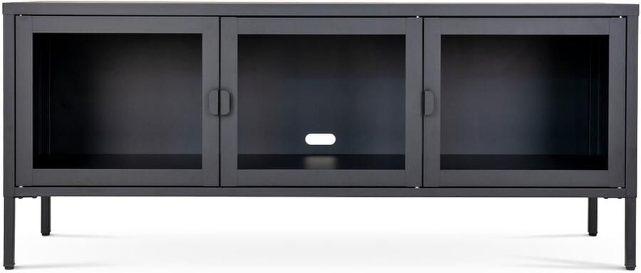 Artichok Ellis metalen tv meubel zwart 130 x 40 cm Opbergkast Glas Metaal