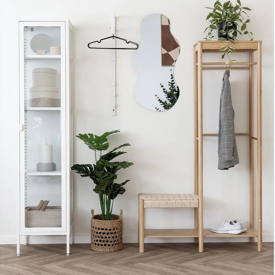 Artichok Gerben Kledingrek Naturel Bamboe Hout Kapstok Met Schoenenplank Met Bankje 165 x 95 cm