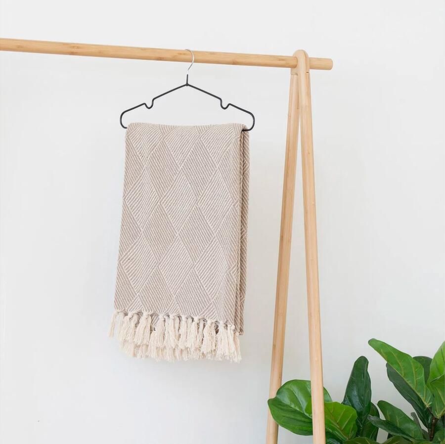 Artichok Ivory Plaid Beige Met Franjes Deken Voor Op De Bank Groot 180 x 130 cm