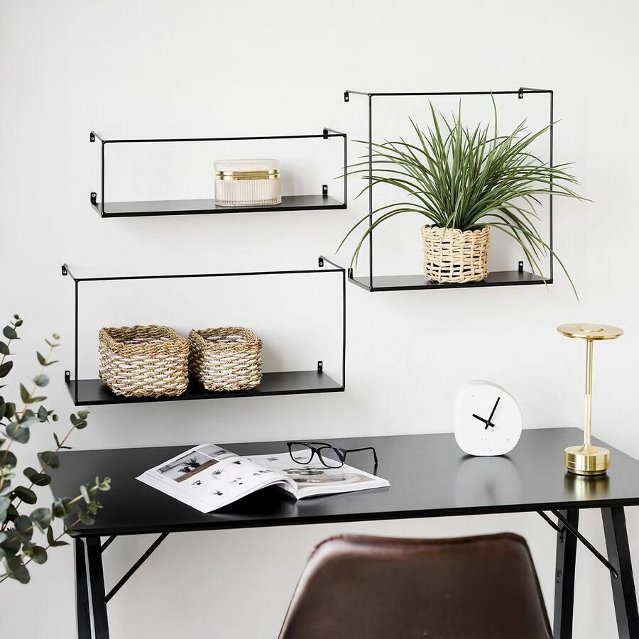 Artichok Marijn Metalen Wandplanken Zwart Boekenplank Zwevend Keuken Muurplank Set Van 3