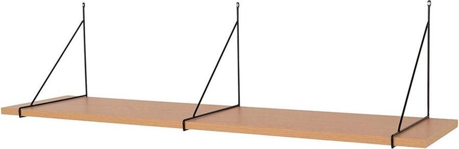 Artichok Mick Wandplank Hout Naturel Houtkleur Zwarte Metalen Dragers Zwevende Plank Muurplank Boekenplank 120 cm