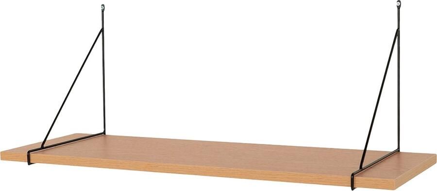 Artichok Mick Wandplank Hout Naturel Houtkleur Zwarte Metalen Dragers Zwevende Plank Muurplank Boekenplank 80 cm