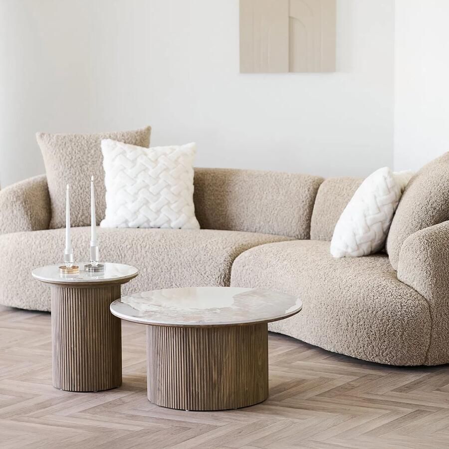 Artichok Ronda Bijzettafel Met Keramiek Blad Bruin Woonkamer Scandinavisch Smal Ø 45 cm