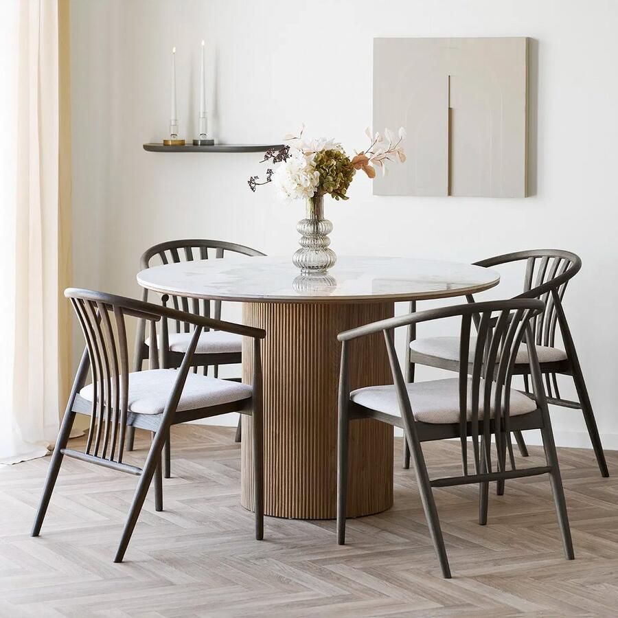 Artichok Ronda Eettafel Keramiek Blad Bruin Hout Woonkamer Scandinavisch Ø 120 x 75 cm