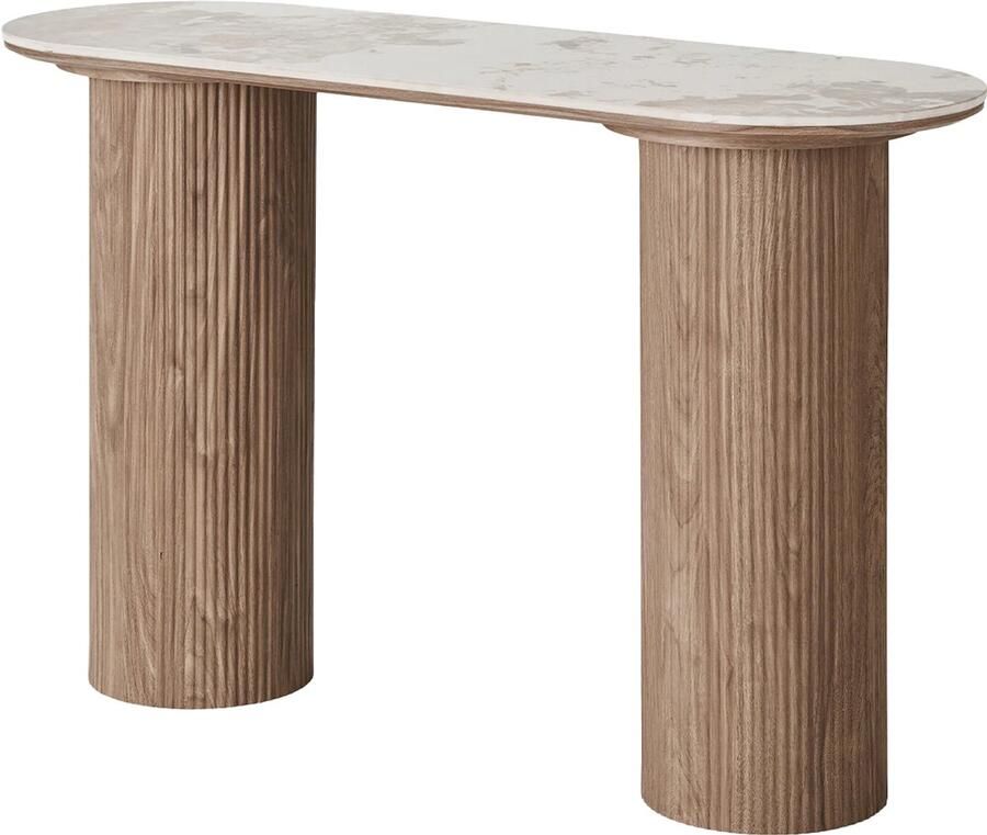 Artichok Ronda Houten Sidetable Bruin Met keramieken Blad Woonkamer Scandinavisch Japandi 120 x 78 cm