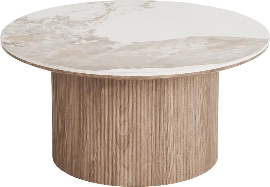 Artichok Ronda Salontafel Met Keramiek Blad Bruin Modern Ronde Bijzettafel Scandinavisch Ø 80 x 40 cm