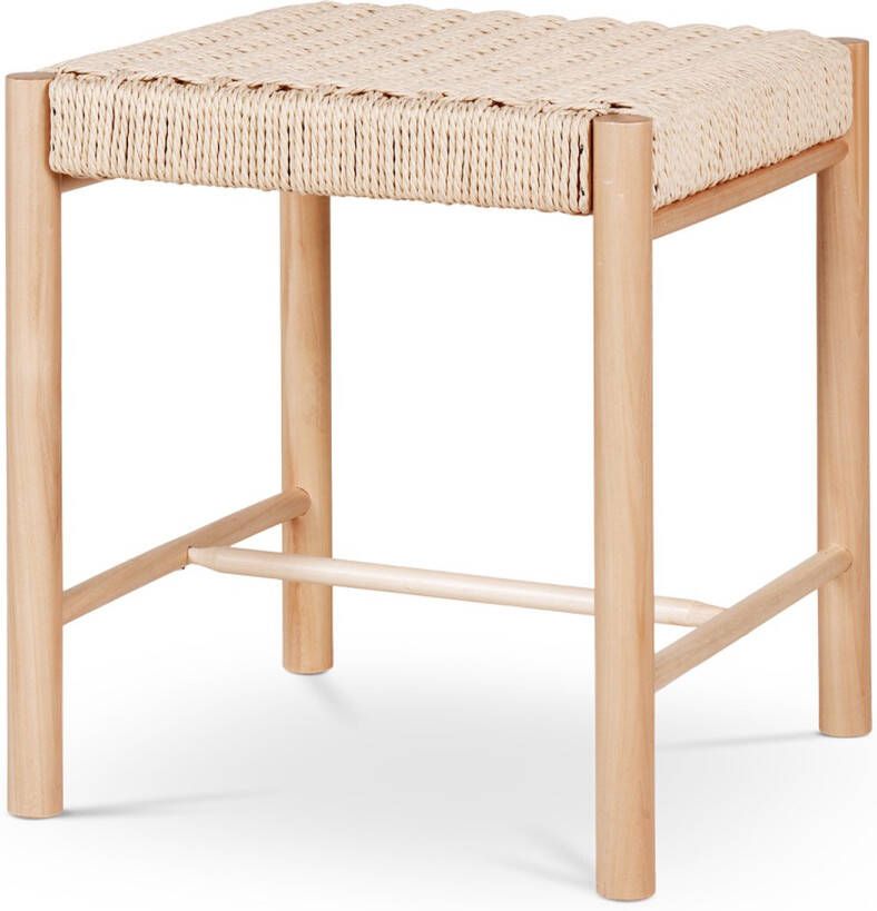 Artichok Loek Houten Krukje met Geweven Zitting van Papierkoord Vierkant Krukje bij Eettafel Naturel 42 x 42 x 46 5 cm