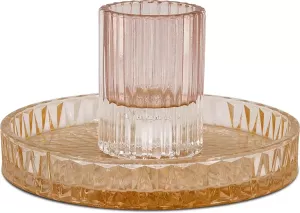 Artichok Pixie glazen kandelaar roze|amberbruin Ø16 x 8 5 cm