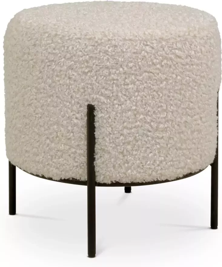 Artichok Rosemarie Teddy Poef Rond met Zwarte Metalen Pootjes Voetenbankje Schapenvacht Beige Ø 35 5 x 37 cm