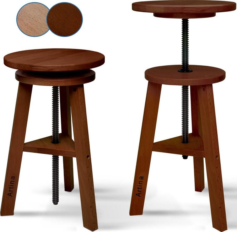 Artina Arles – Beuken Schilderskruk in Hoogte Verstelbaar – Tekenkruk 360° Draaibaar – Houten Stoel – Notenboom